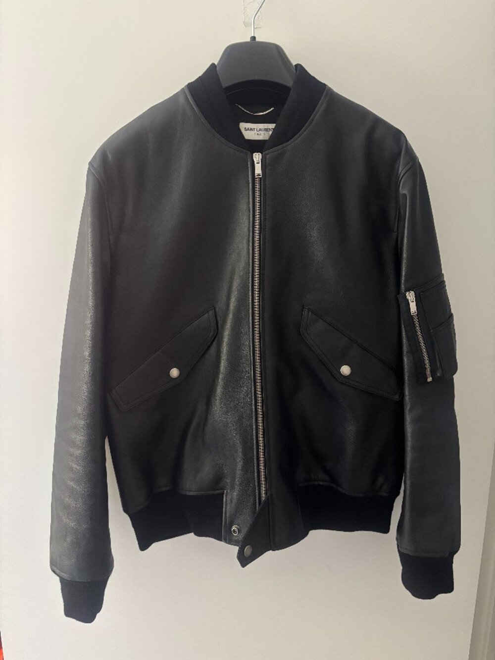 Saint Laurent Paris Classic Leather Bomber Jacket Size 52